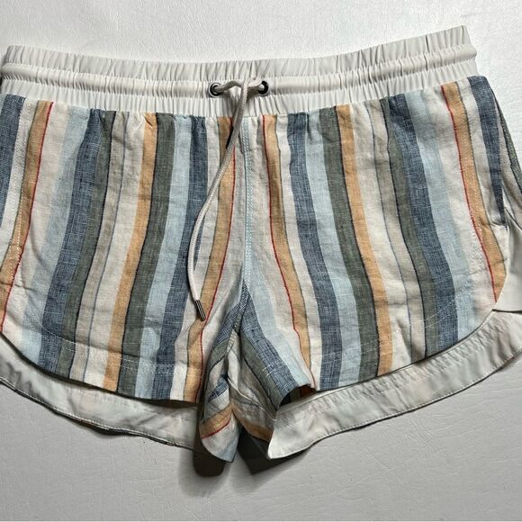 Athleta | Drawstring 100% Linen Striped Shorts - Picture 1 of 4